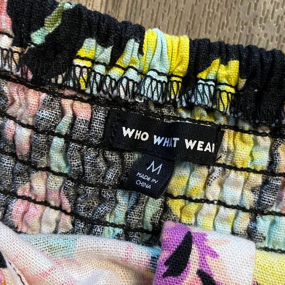 Who What Wear Floral Long Sleeve Cropped Peasant Blouse Size Medium Linen Blend - Picture 2 of 9